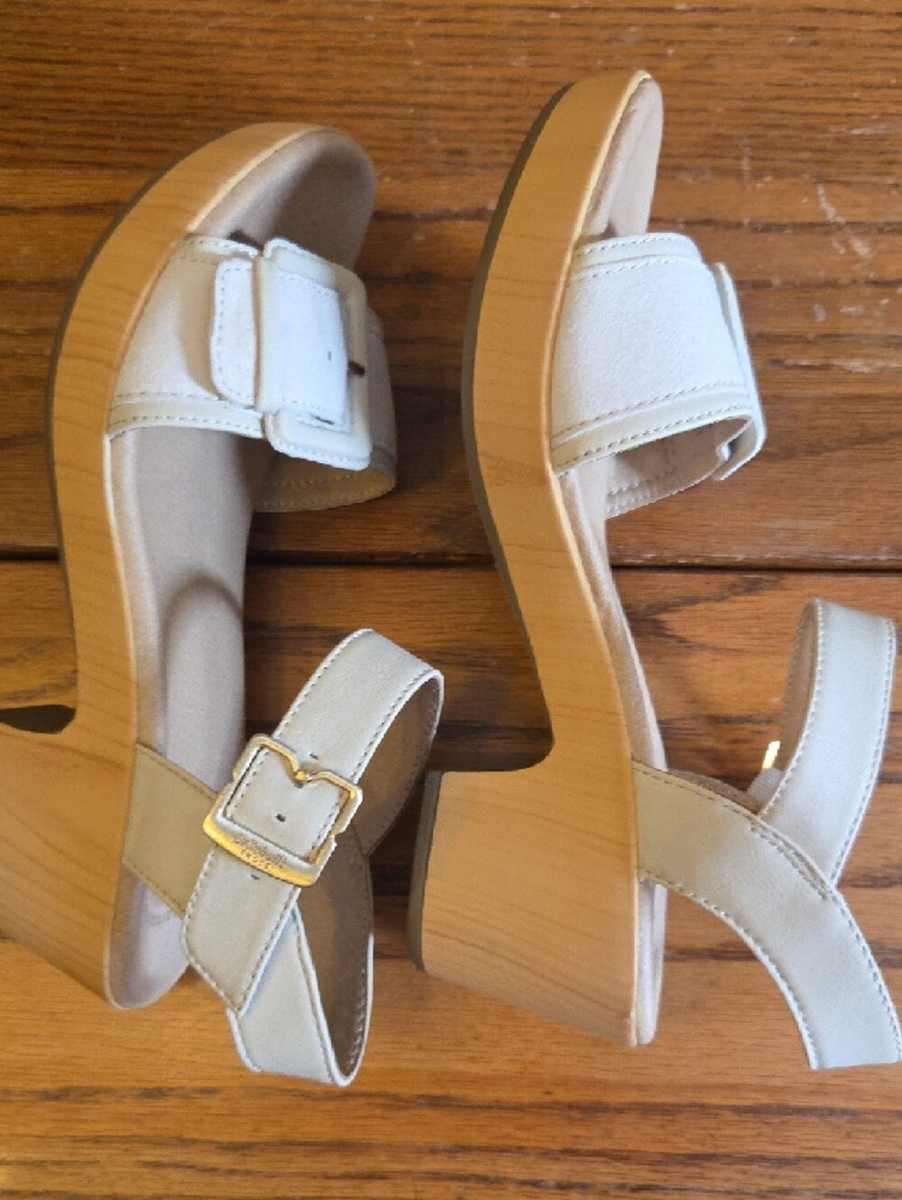 Dr Scholls Beige Buckle Ankle-Strap Sandals Women's - Picture 4 of 5